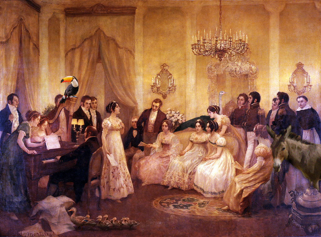 "El Himno Nacional en la sala de María Sánchez de Thompson, donde se cantó por primera vez, 1813"
